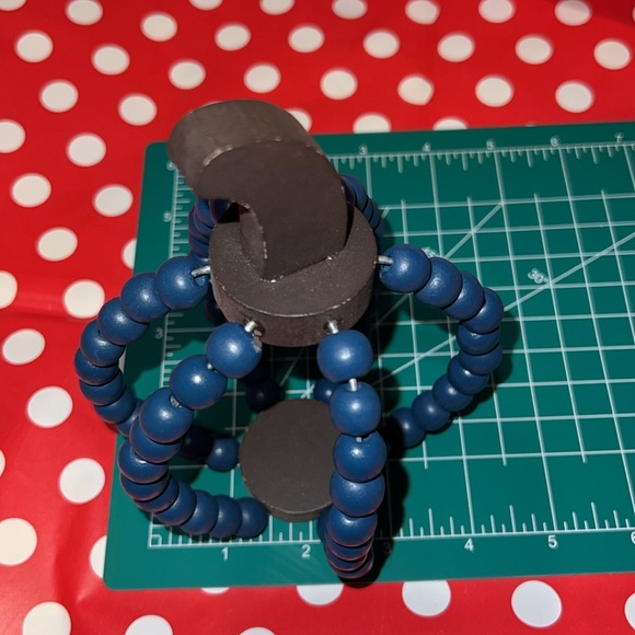 Set of 2 Green & Blue Wood Beaded Harvest Pumpkin Shaped Farmhouse Fall Decor - Picture 6 of 7